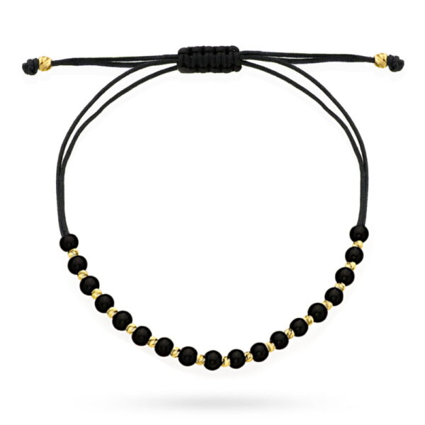 Bransoletka przeplatane diamentowane i czarne kuleczki na czarnym sznurku