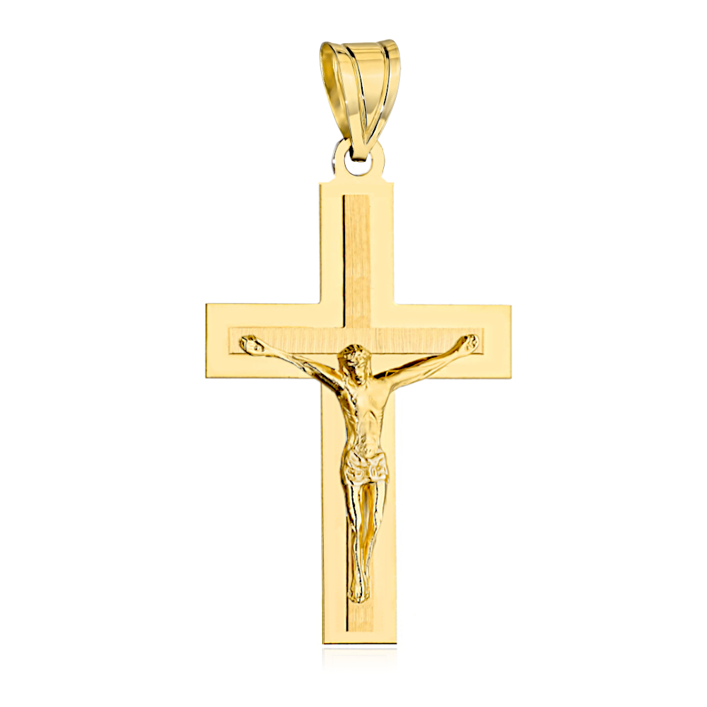 Krzyżyk złoty z Jezusem i satynowym zdobieniem