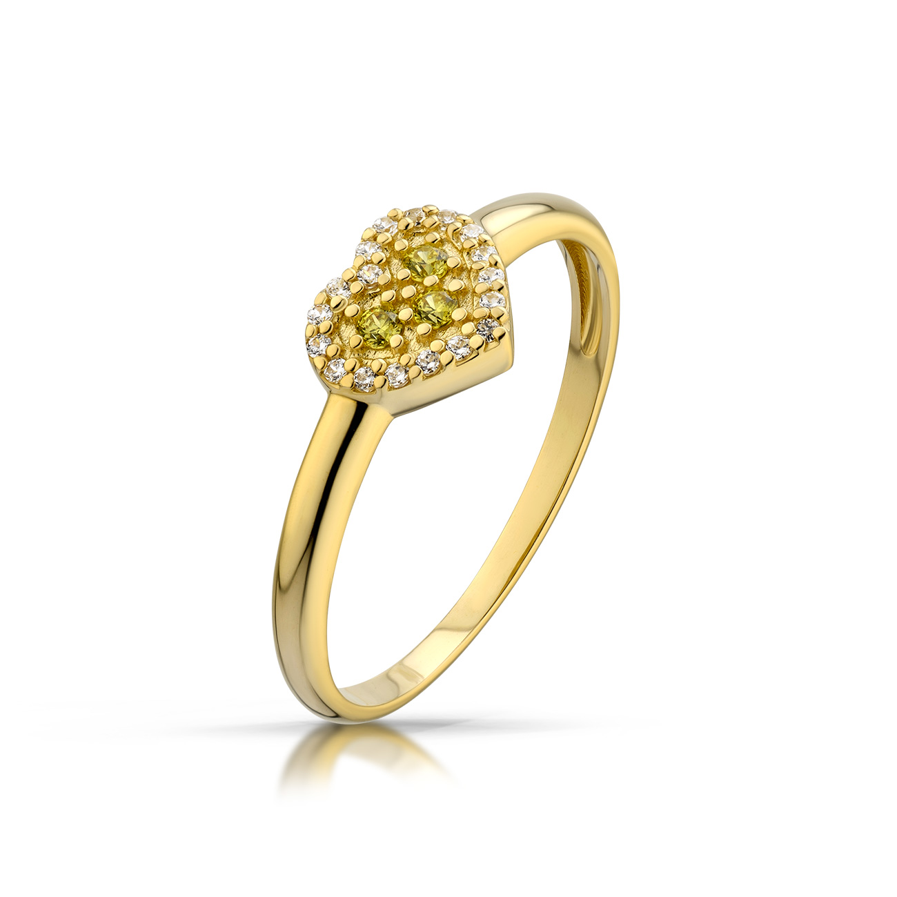 Złoty pierścionek podkreślający subtelny blask kamieni.